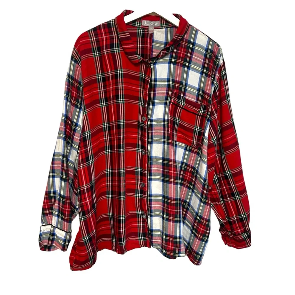 J.crew 2X Long-sleeve flannel pajama short set cocktail plaid lightweight cozy